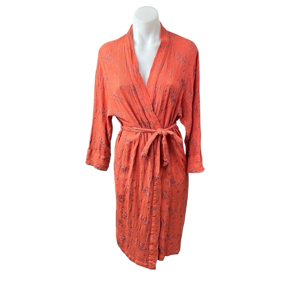 Christy Dawn Floral Embroidered Tie Waist Cover Up Kimono Cover Up Wrap Robe S/M